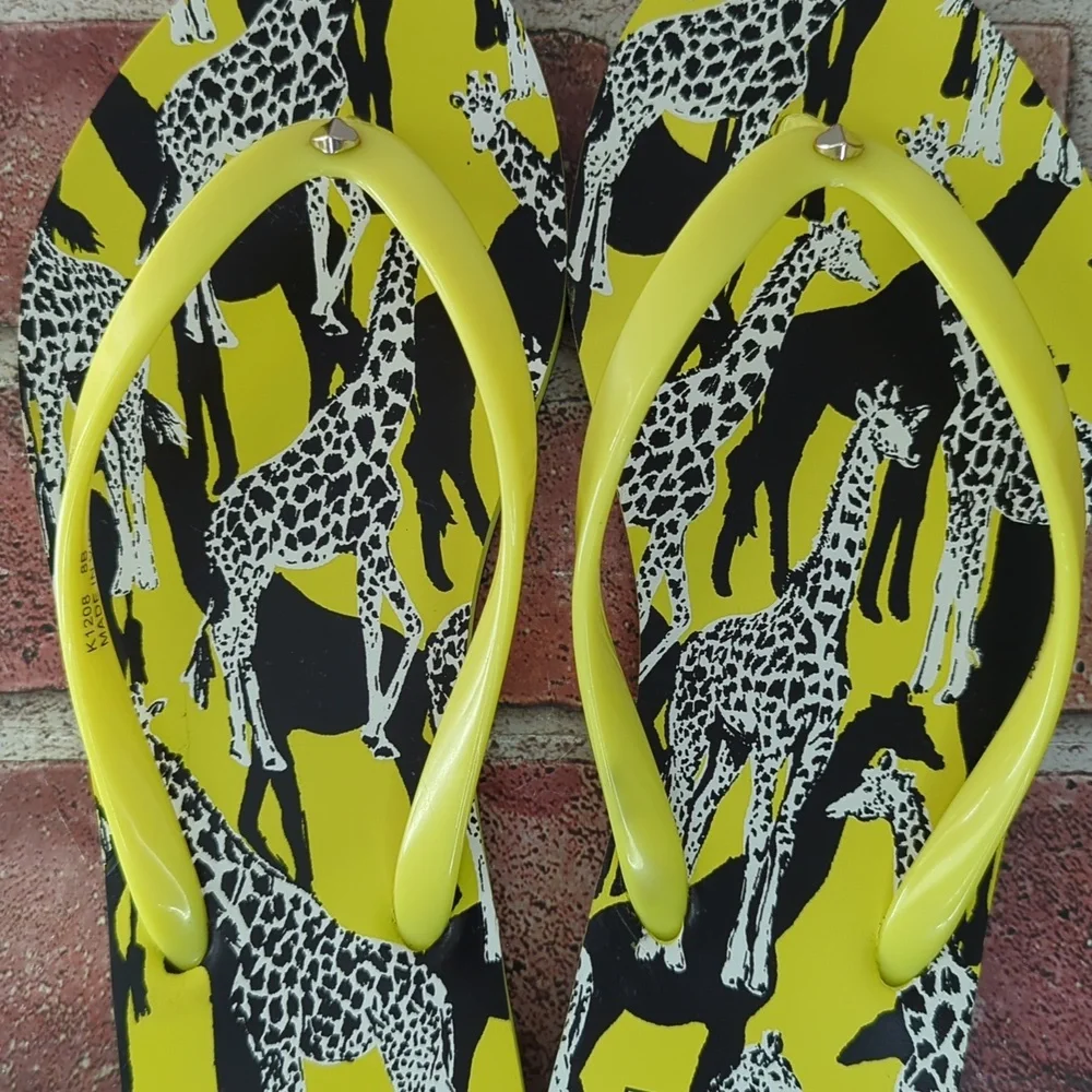 Kate Spade Flip Flops Women's Feldon‎ Giraffe Sandal Yellow Black NWT Size 7/8